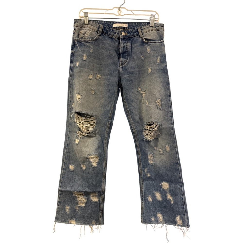Zara Trafaluc Cropped Distressed Jeans Button Fly Women's 28